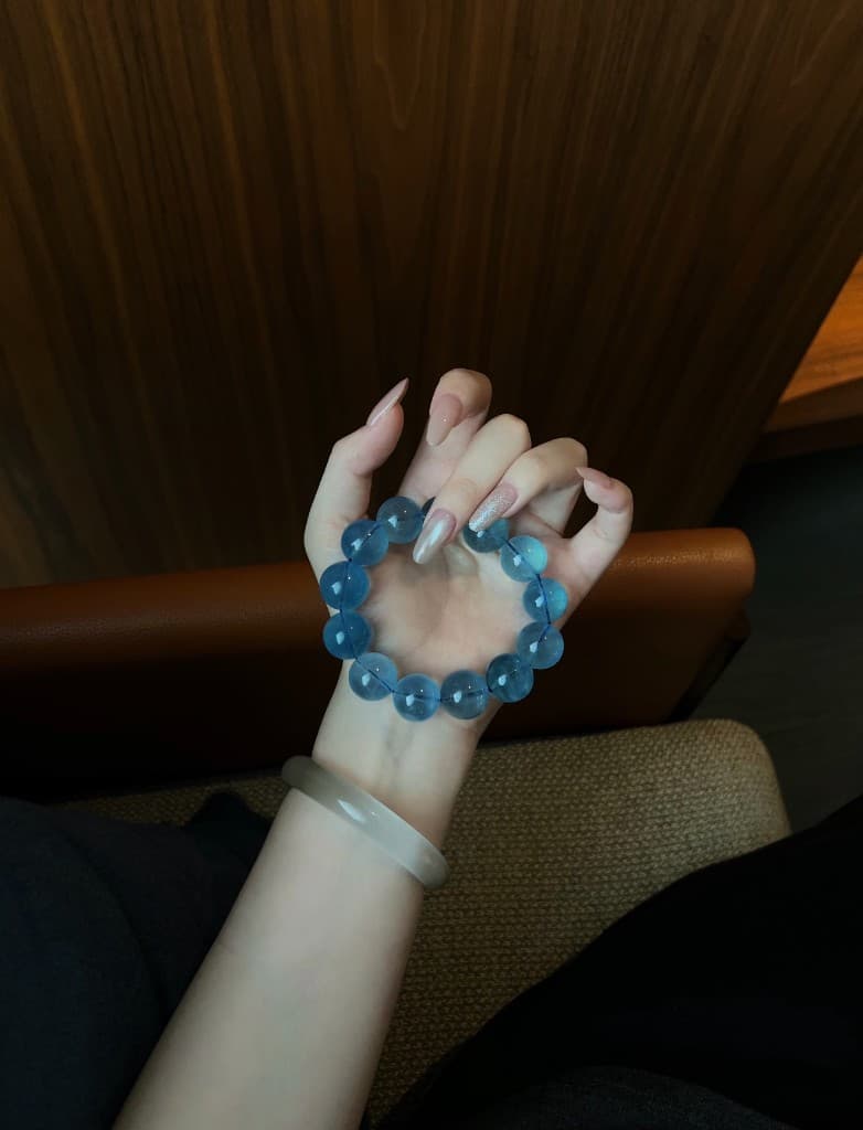 Aquamarine bracelet worn on the wrist